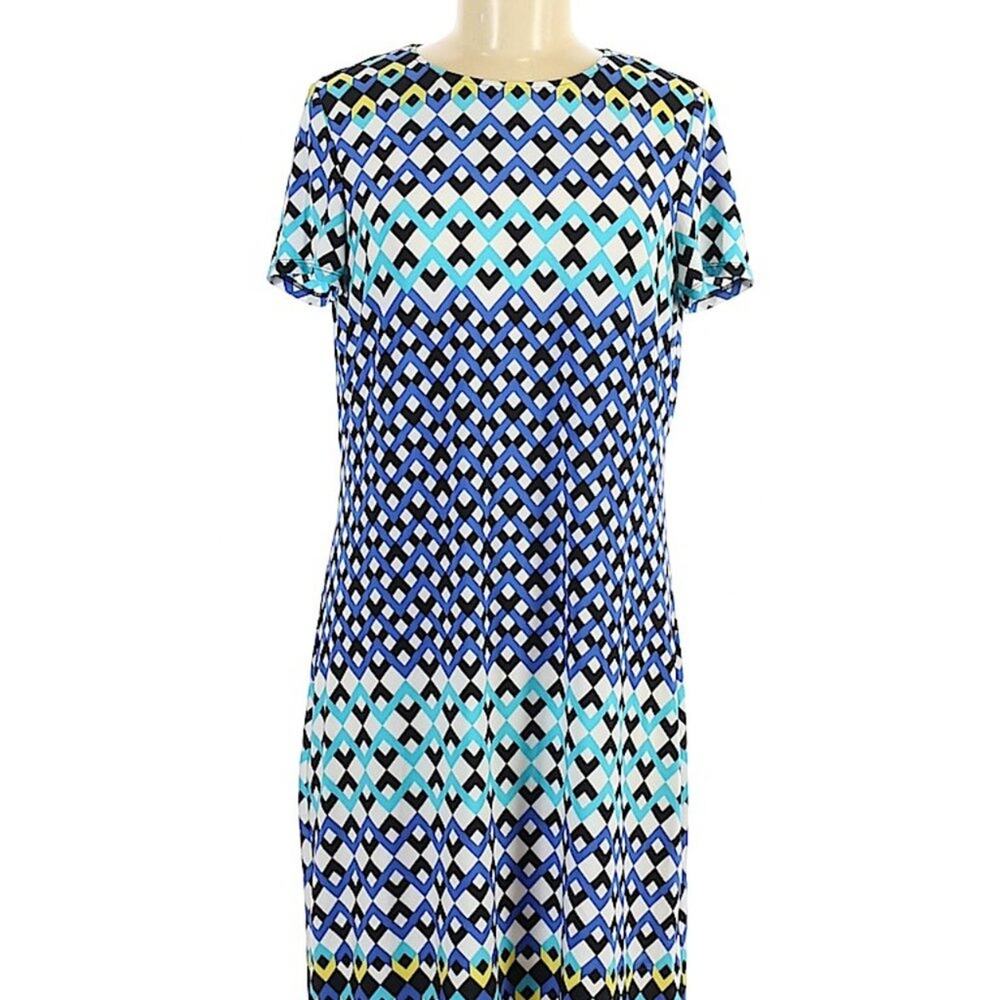 Maggy London Geometric Silky Shift Dress Diamond Print Colorful Geo Office